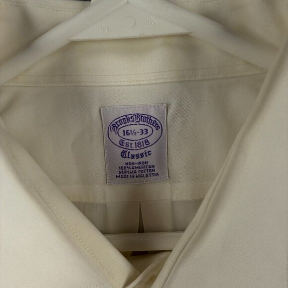 Brooks Brothers Ivory Classic Fit 16.5 33 Non Iron Cotton Button Up Supima Men - Picture 8 of 16